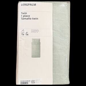IKEA BERGPALM Green Striped Twin Duvet Cover and Pillowcase